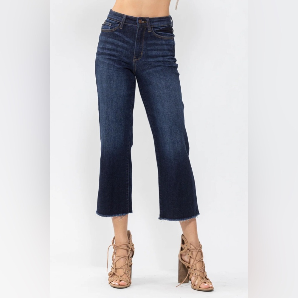 Judy Blue Cropped Wide Leg Jeans Women's Dark Blue Jeans stretch 0/24
